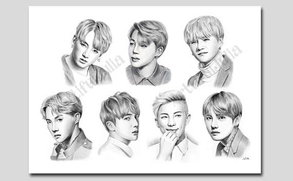 dibujos de bts a lápiz