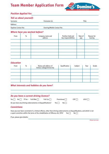 dominos job application