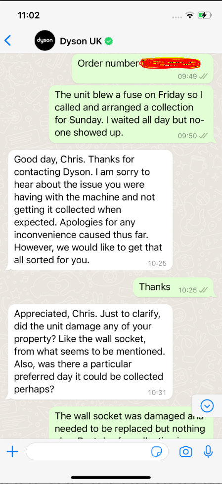 dyson whatsapp