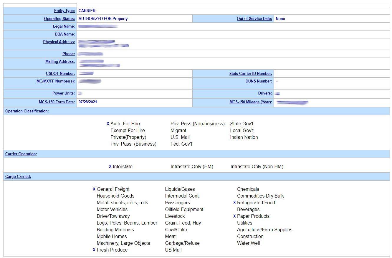 fmcsa carrier snapshot