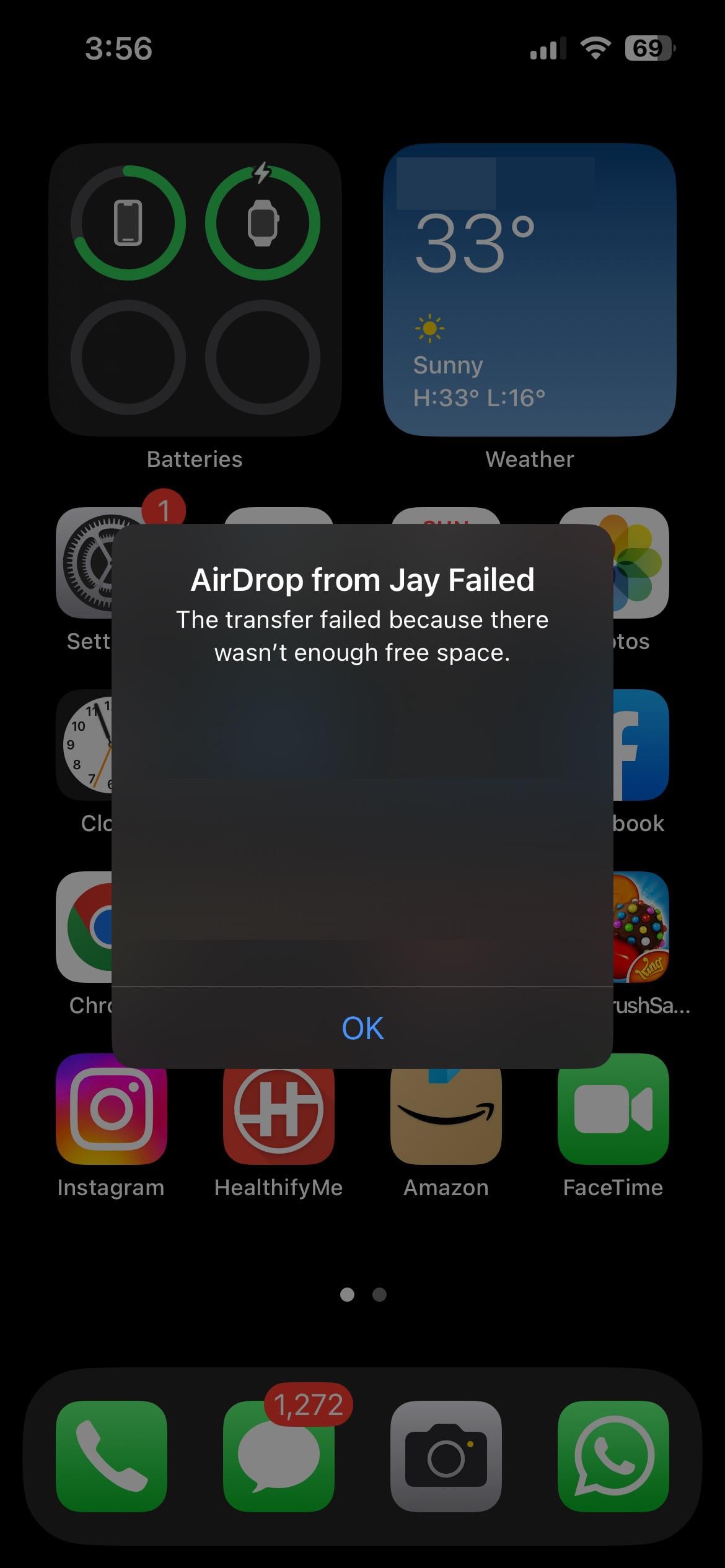 airdrop transfer failed not enough space