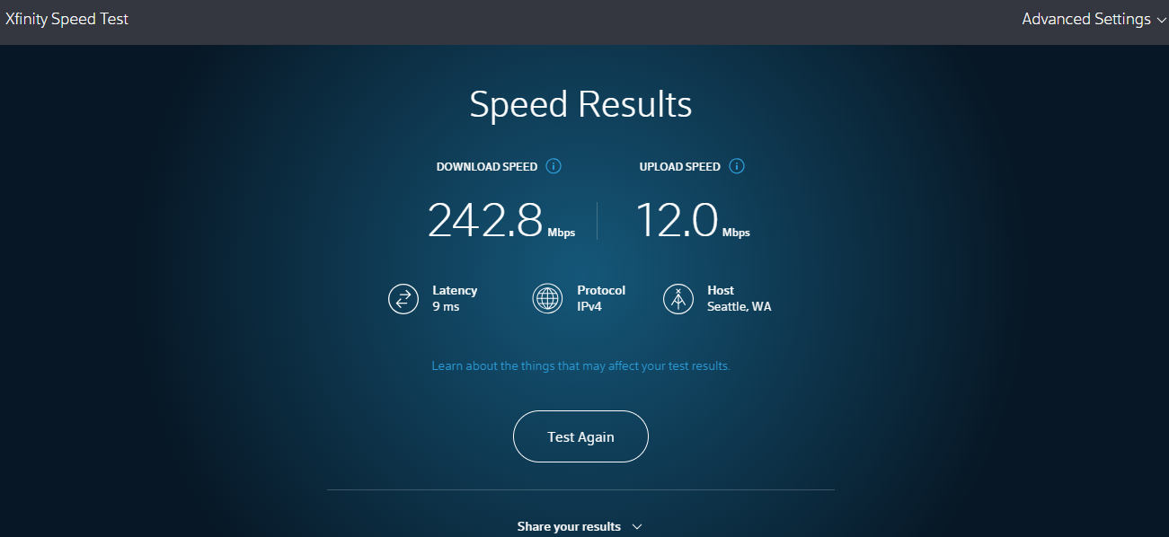 comcast network speed test