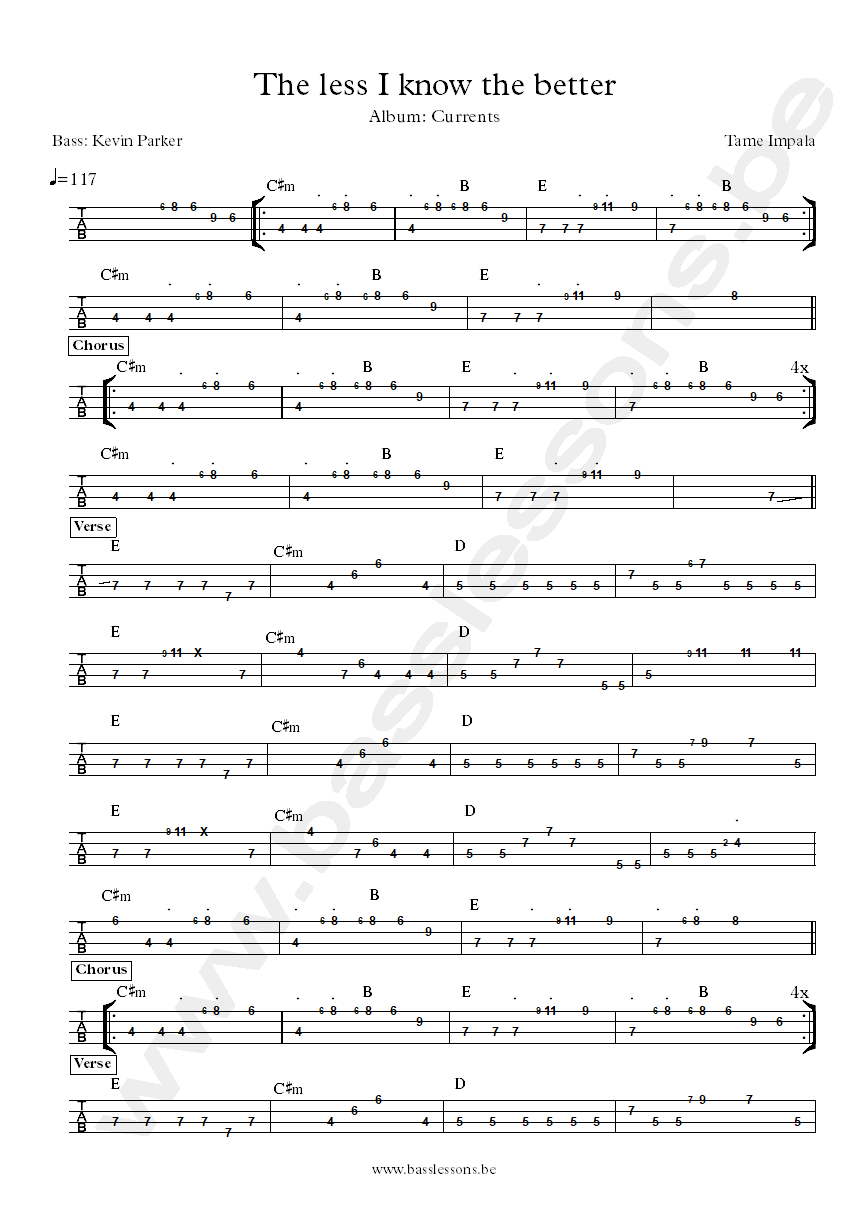 tame impala the less i know the better bass tab