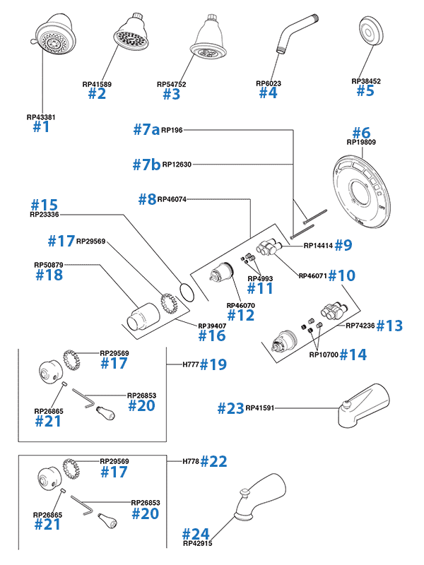 delta shower handle parts