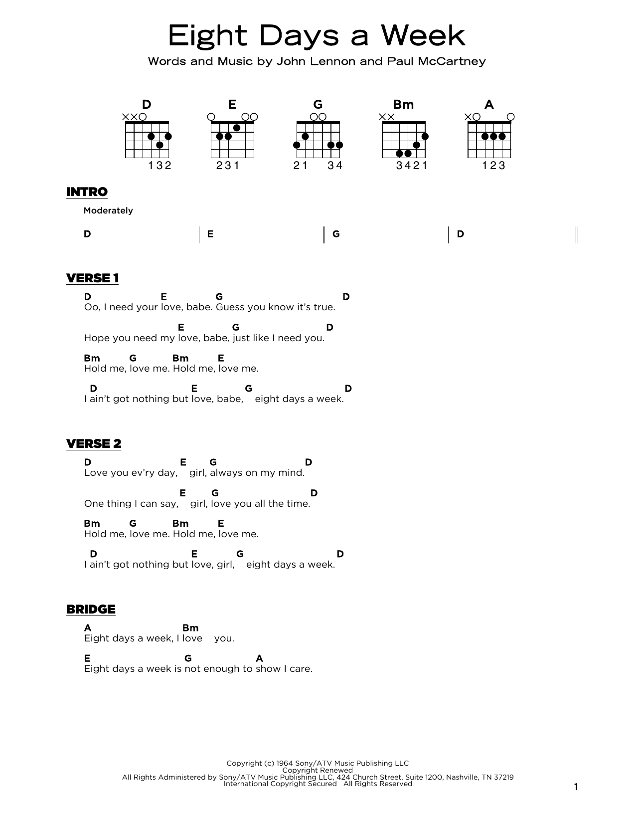 eight days a week beatles chords