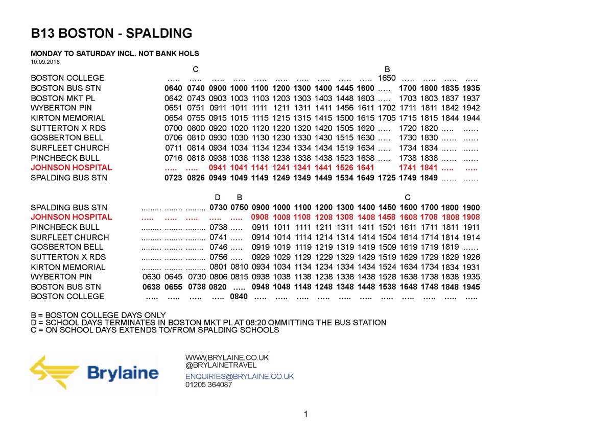 bus b13 timetable