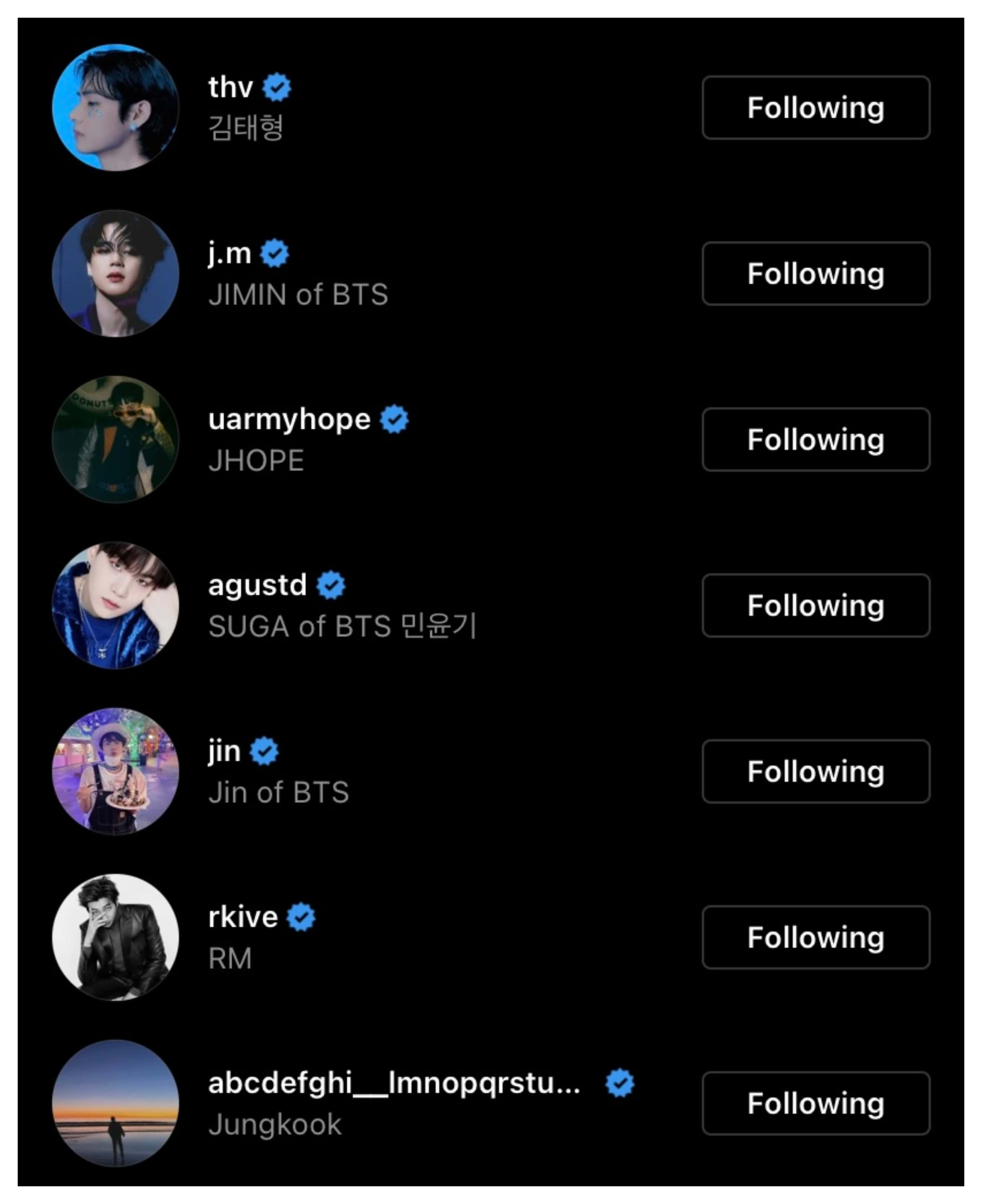 bts individual instagram accounts