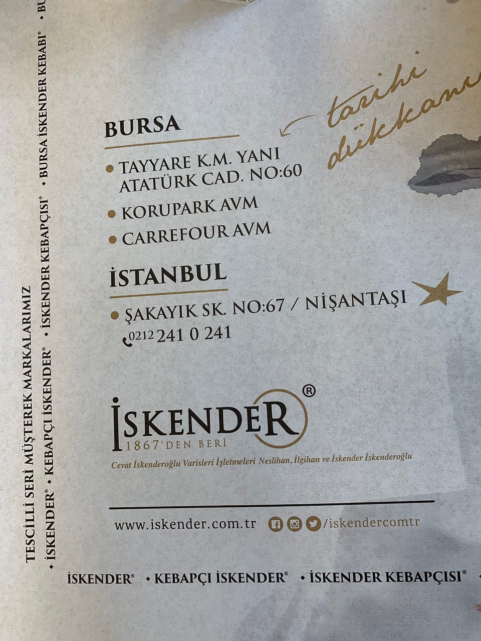 iskender iskenderoğlu menü