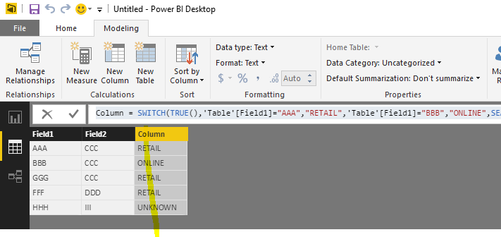 switch statement power bi