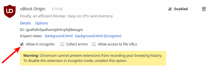 ublock origin incognito mode