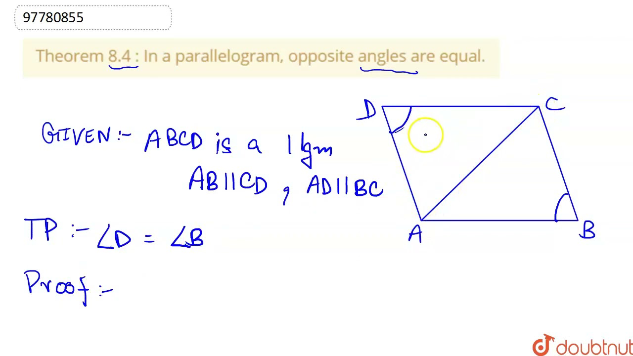 in a parallelogram opposite angles are equal