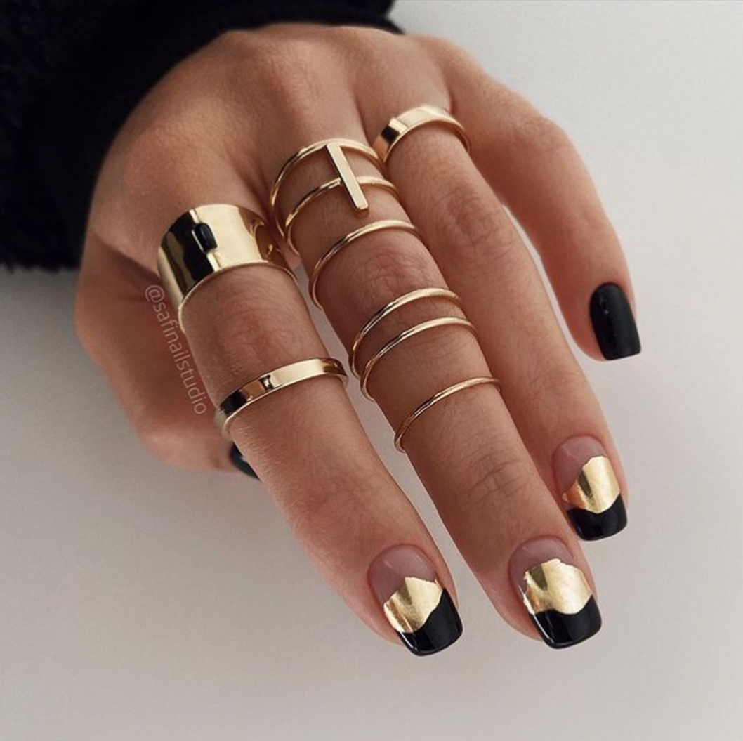 black with gold nails