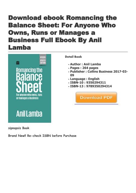 romancing the balance sheet pdf