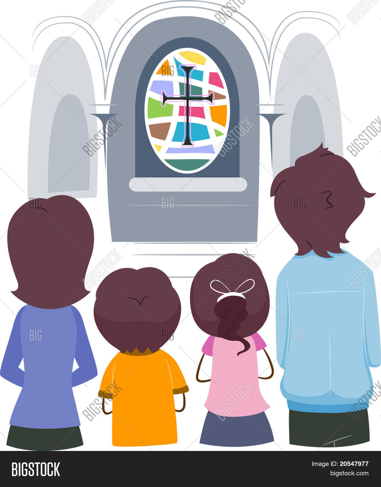 family praying together cartoon