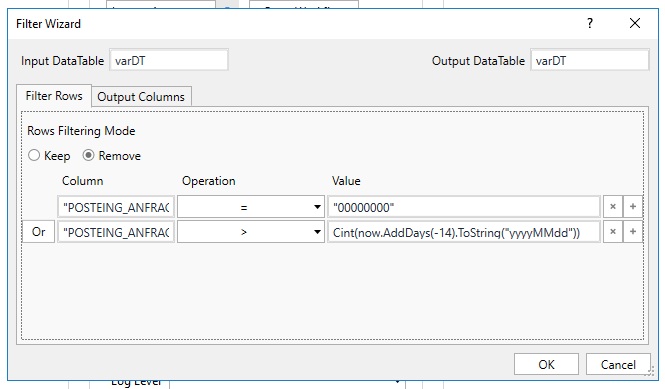 filter data table uipath