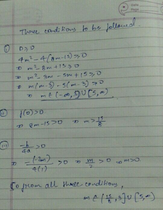 find the value of m for which the quadratic equation