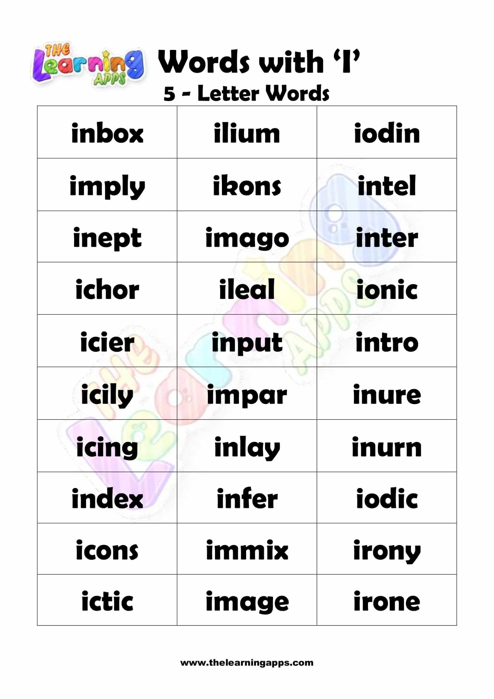 five letter word starts with i