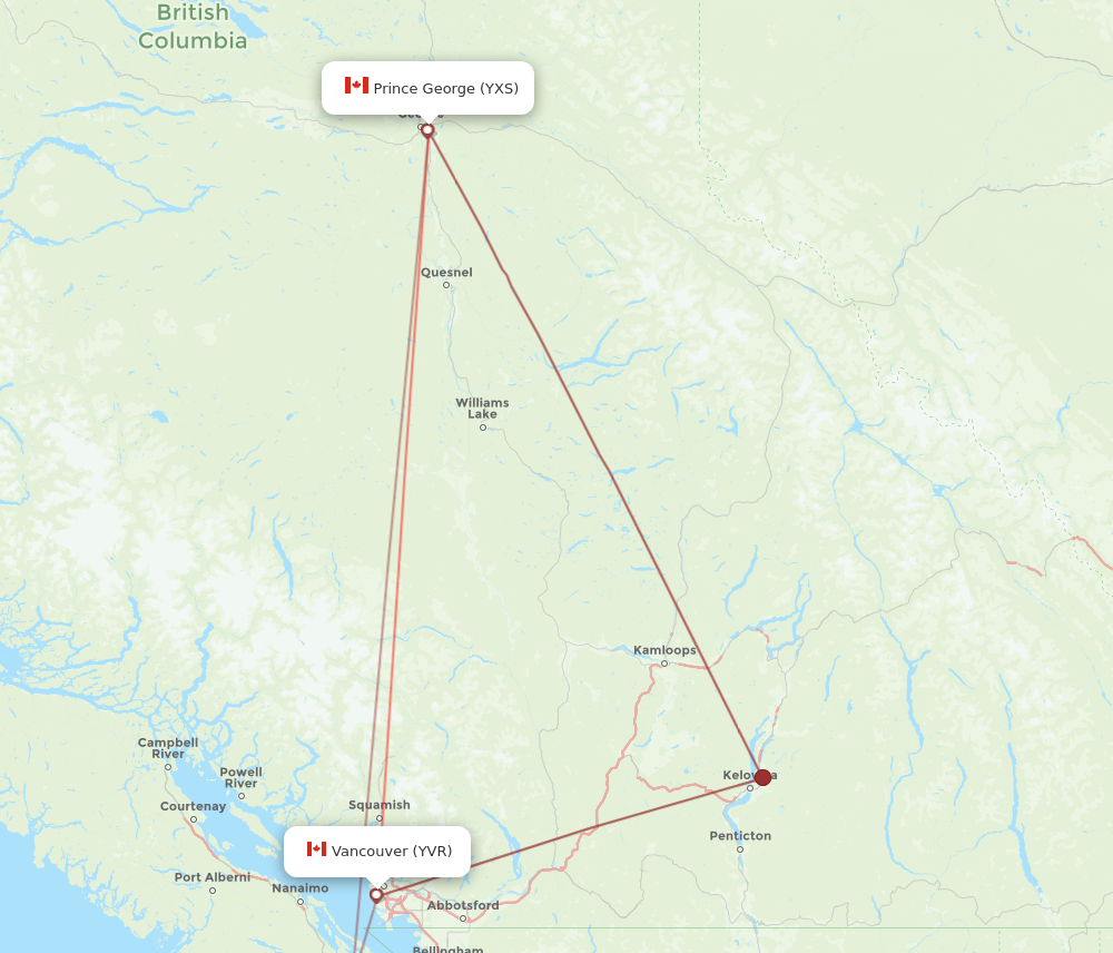 flights yxs to yvr