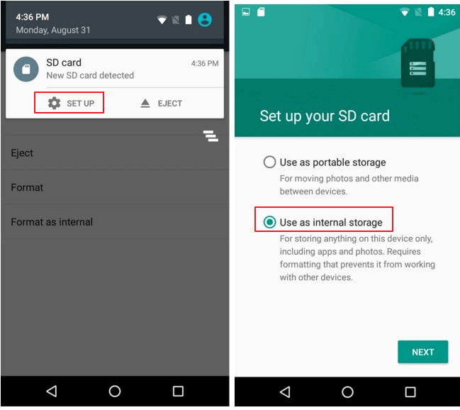 format sd card android internal storage