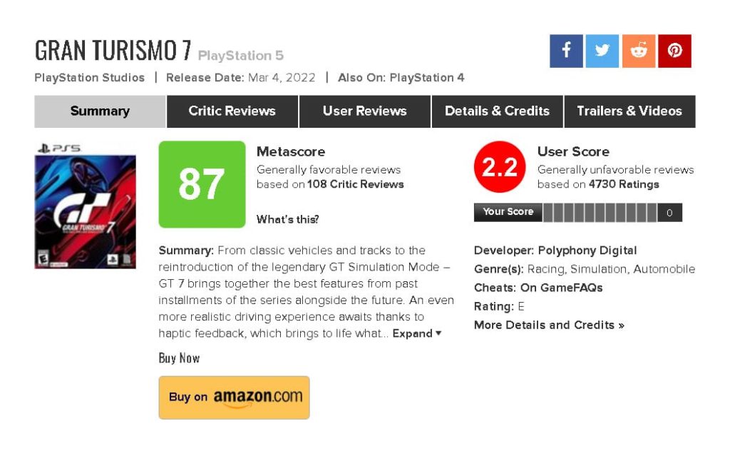 gt7 metacritic