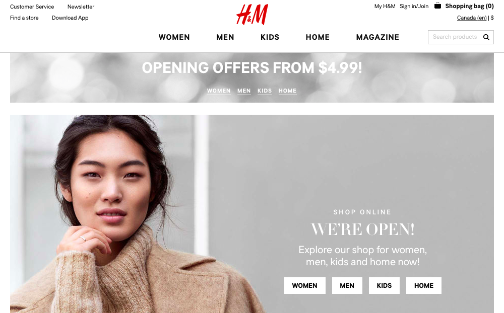 h&m canada online shopping