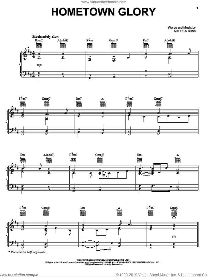 hometown glory chords piano