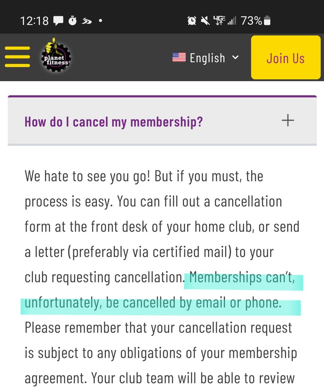 how to cancel planet fitness gym membership