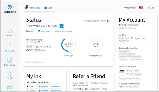 hp instant ink login