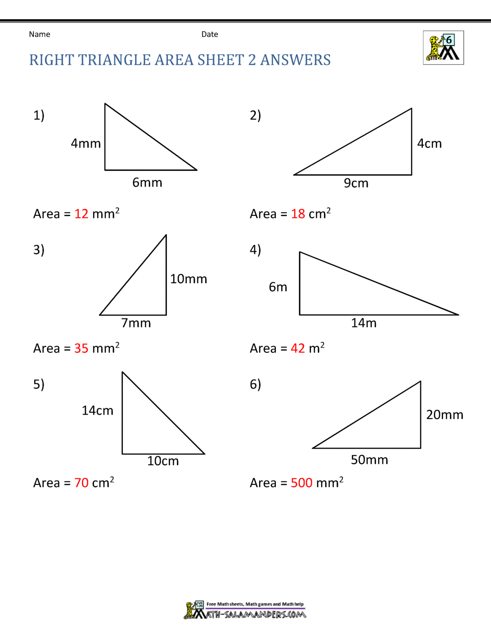 identify the right triangles answer key