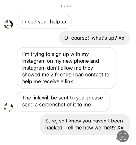 instagram account hacked message to friends