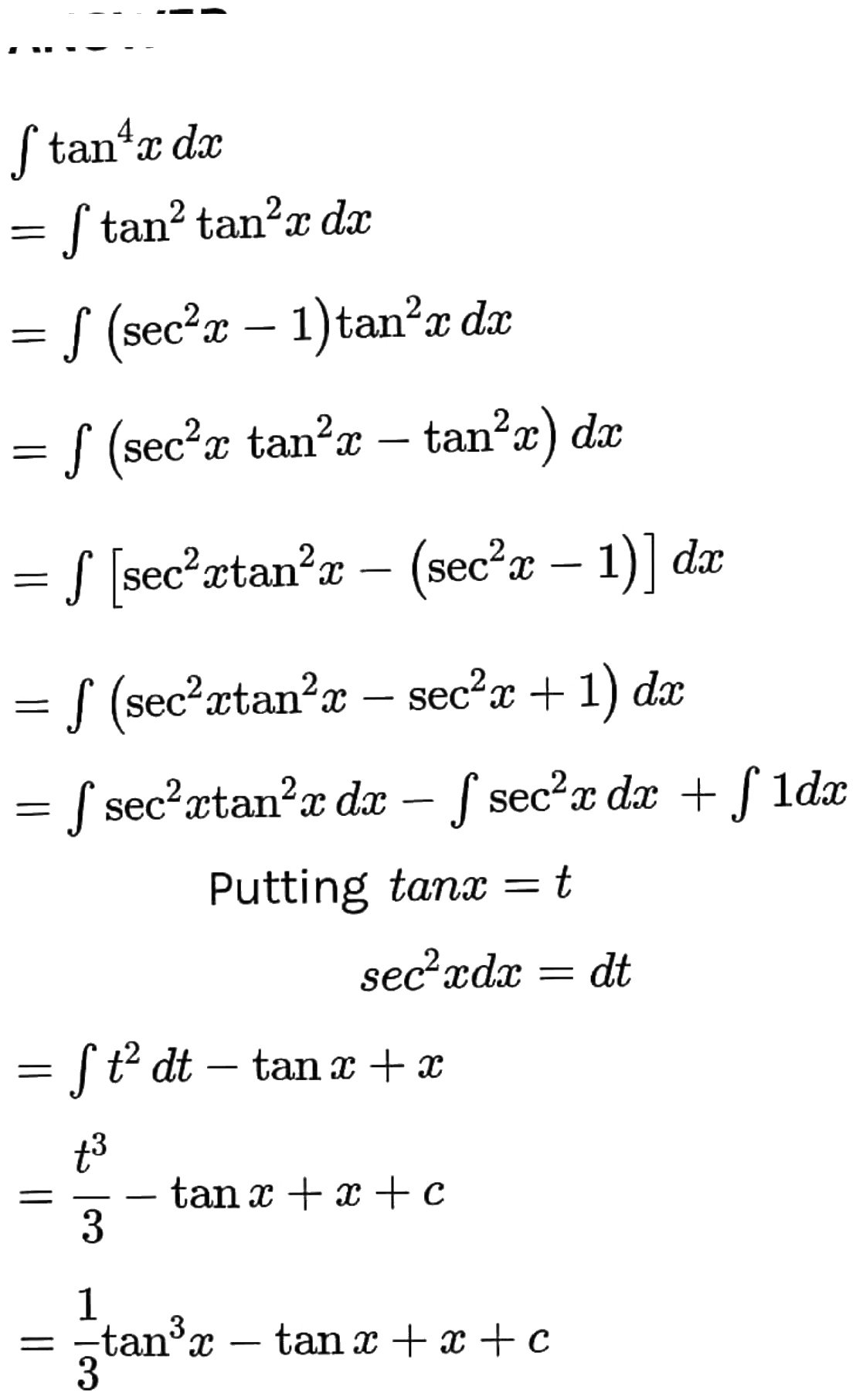 integral of tan 4x