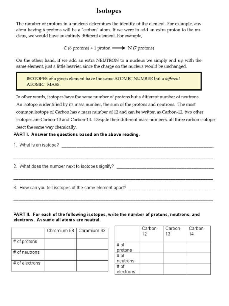 isotopes worksheet pdf