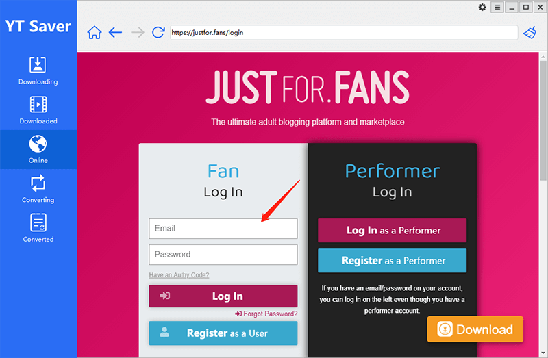 justforfans login