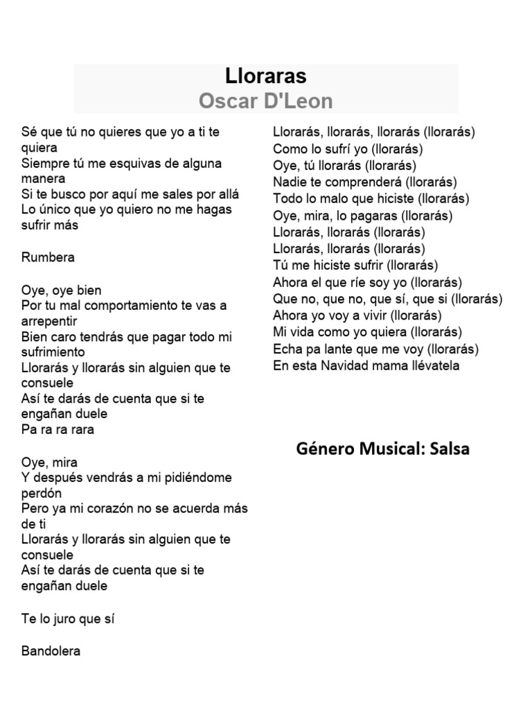 letra de lloraras