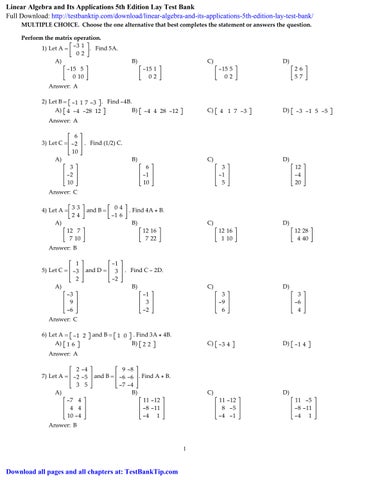 linear algebra and its applications 5th edition answers