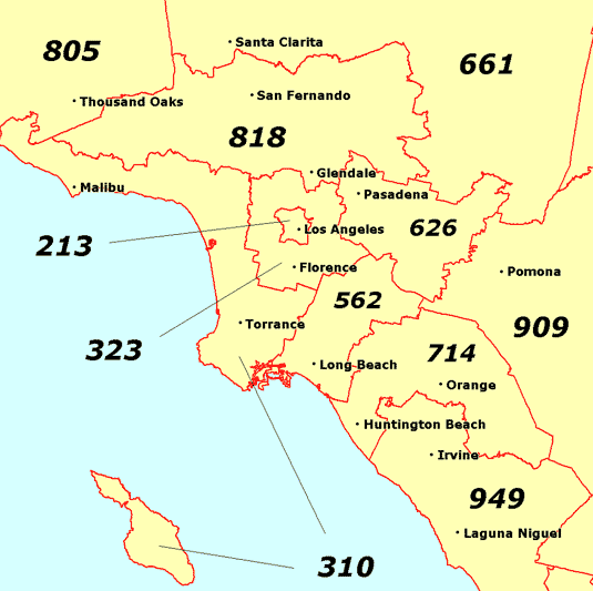 los angeles california area code