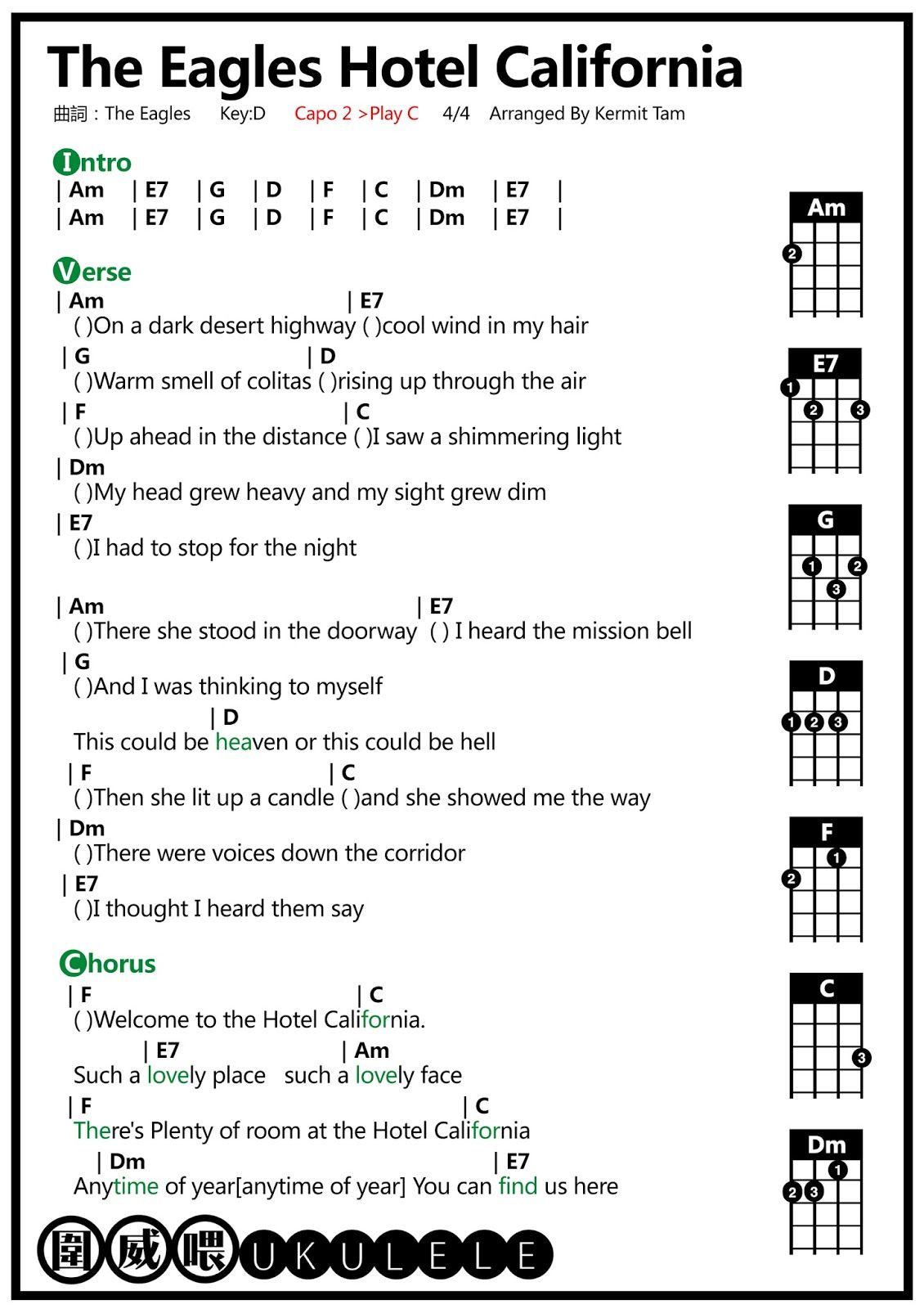 lyrics and chords for hotel california