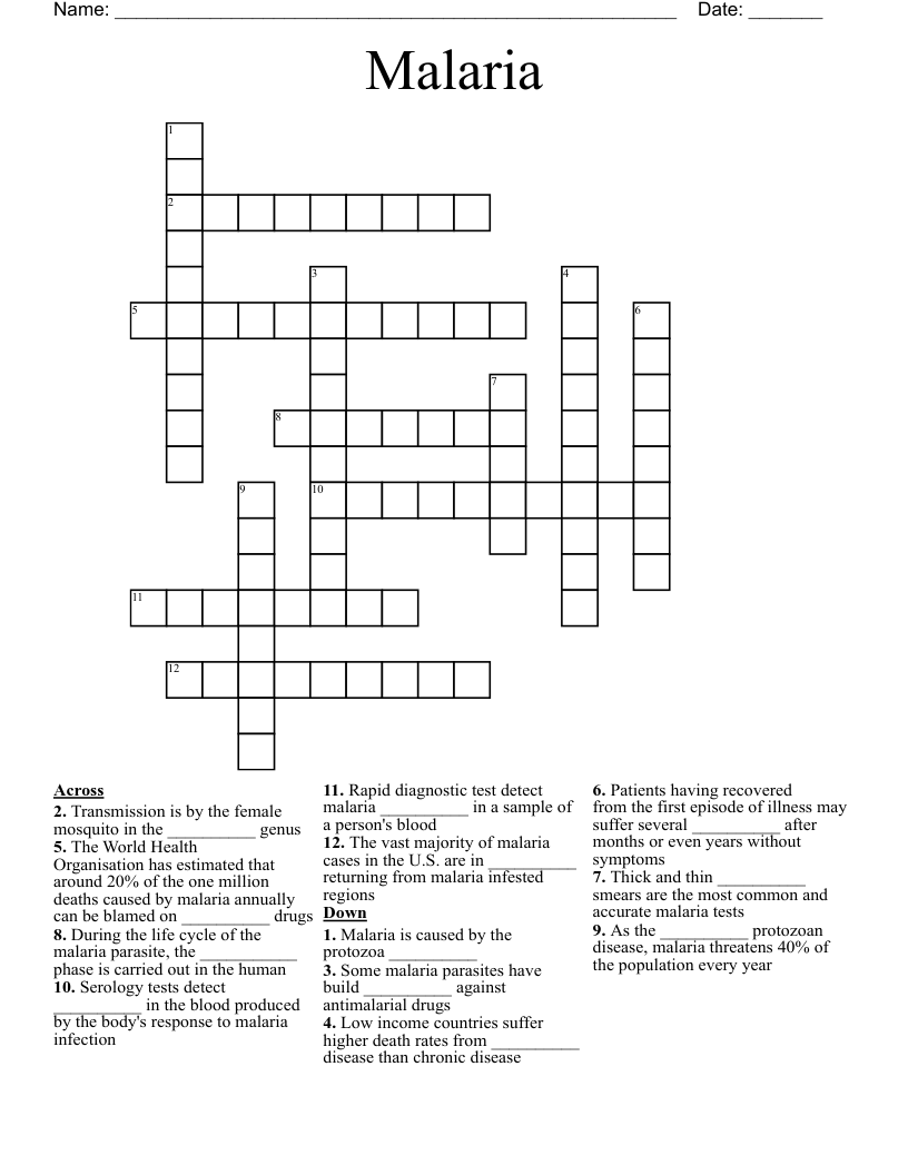 malaria fever crossword clue