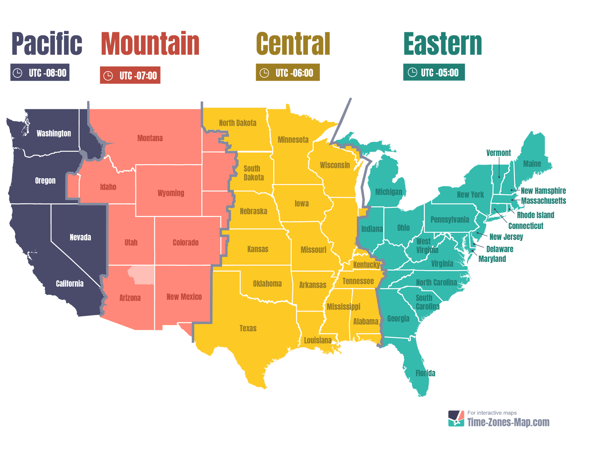 map of time zones in usa