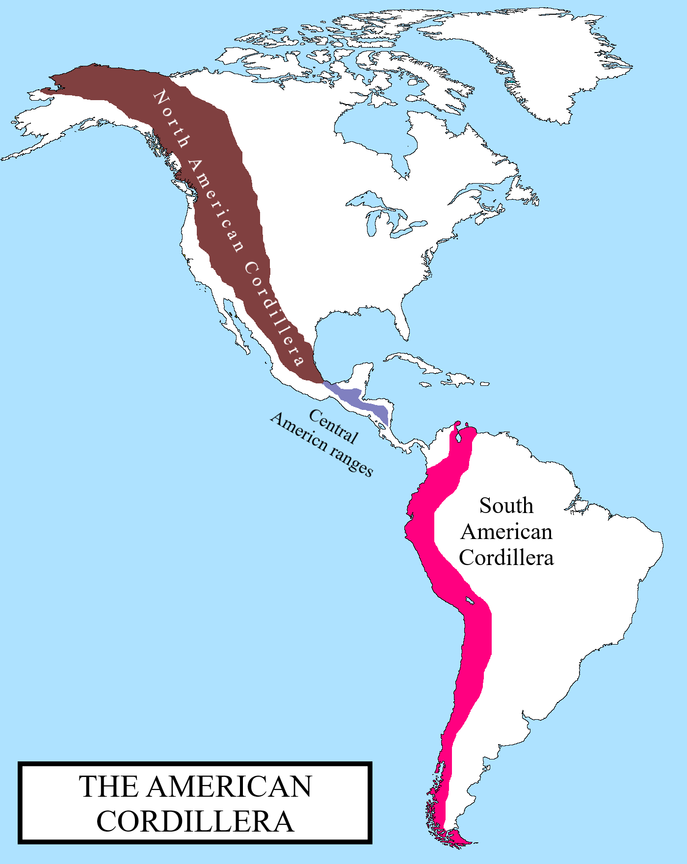 mapa de america con cordilleras