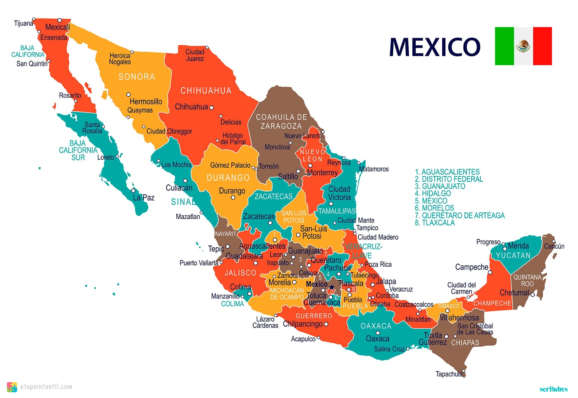 mapa de estados y capitales de mexico