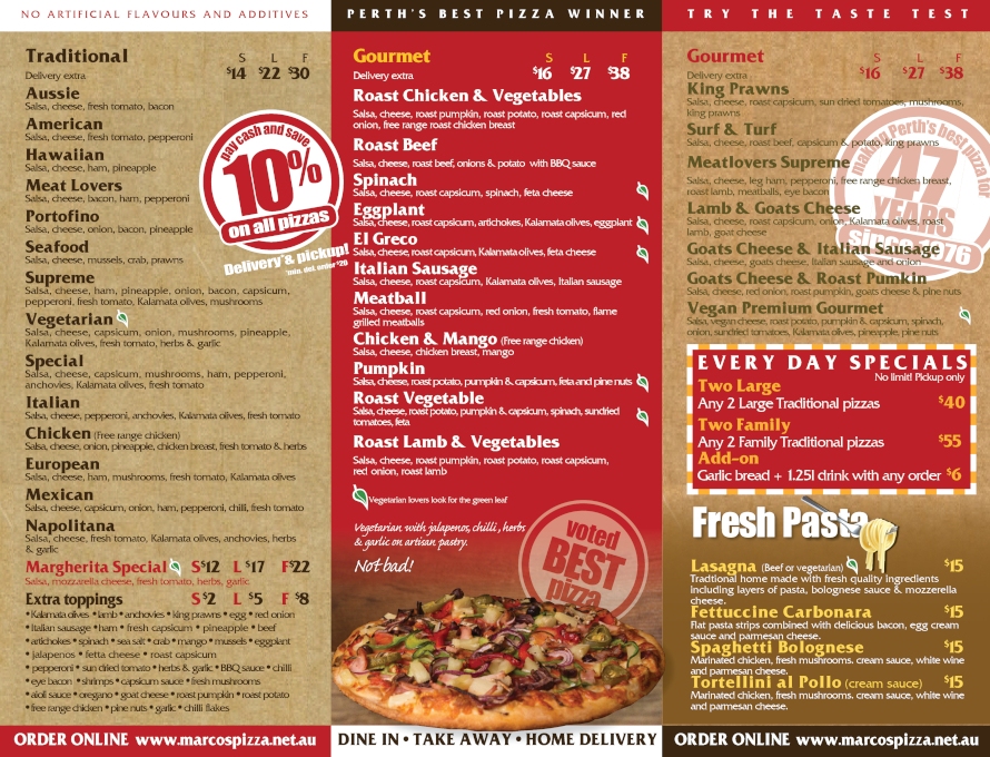 marcos pizza menu