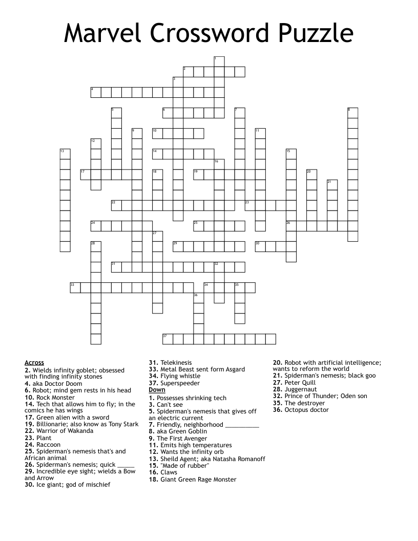 marvels avengers character crossword