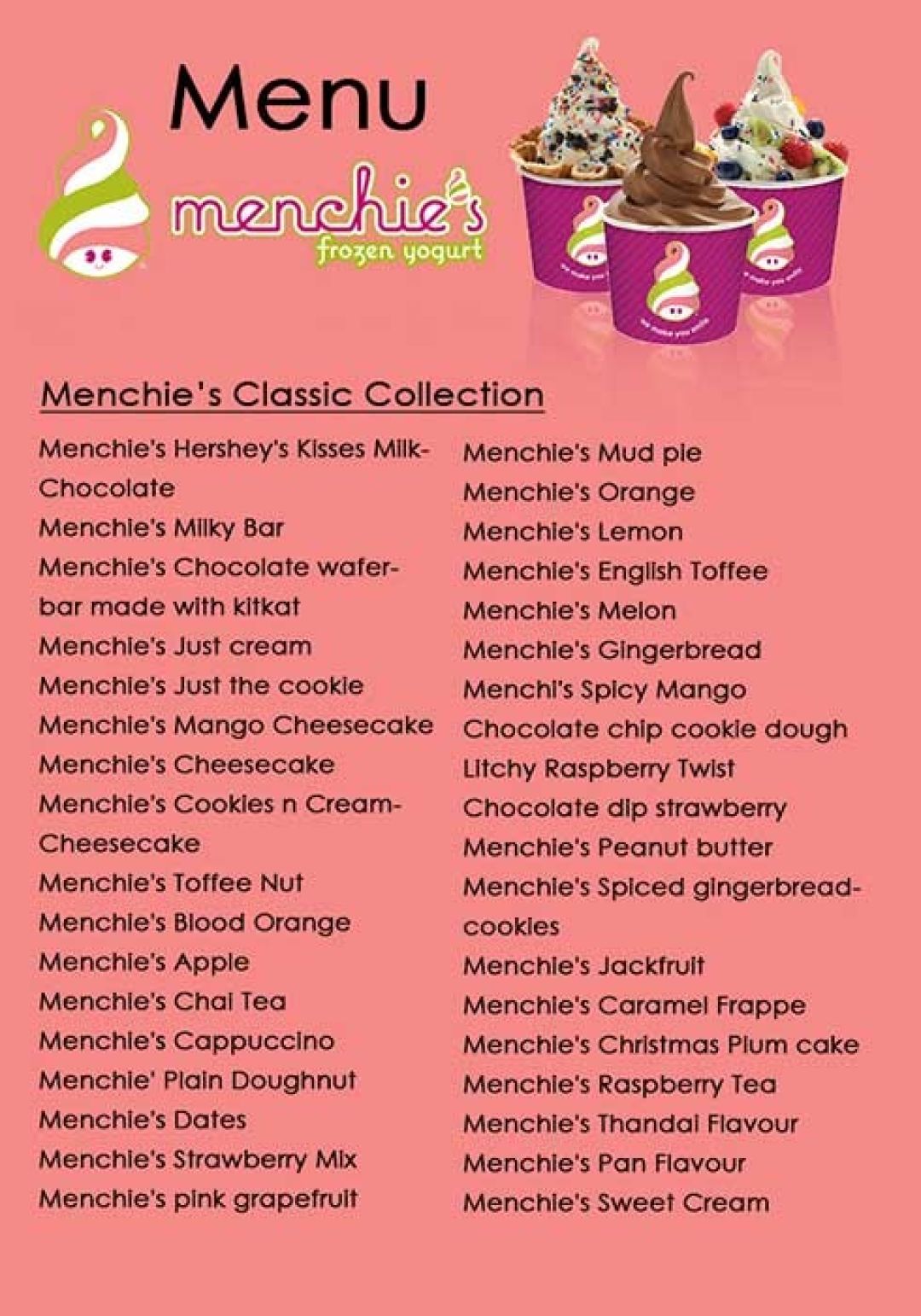 menchies yogurt menu