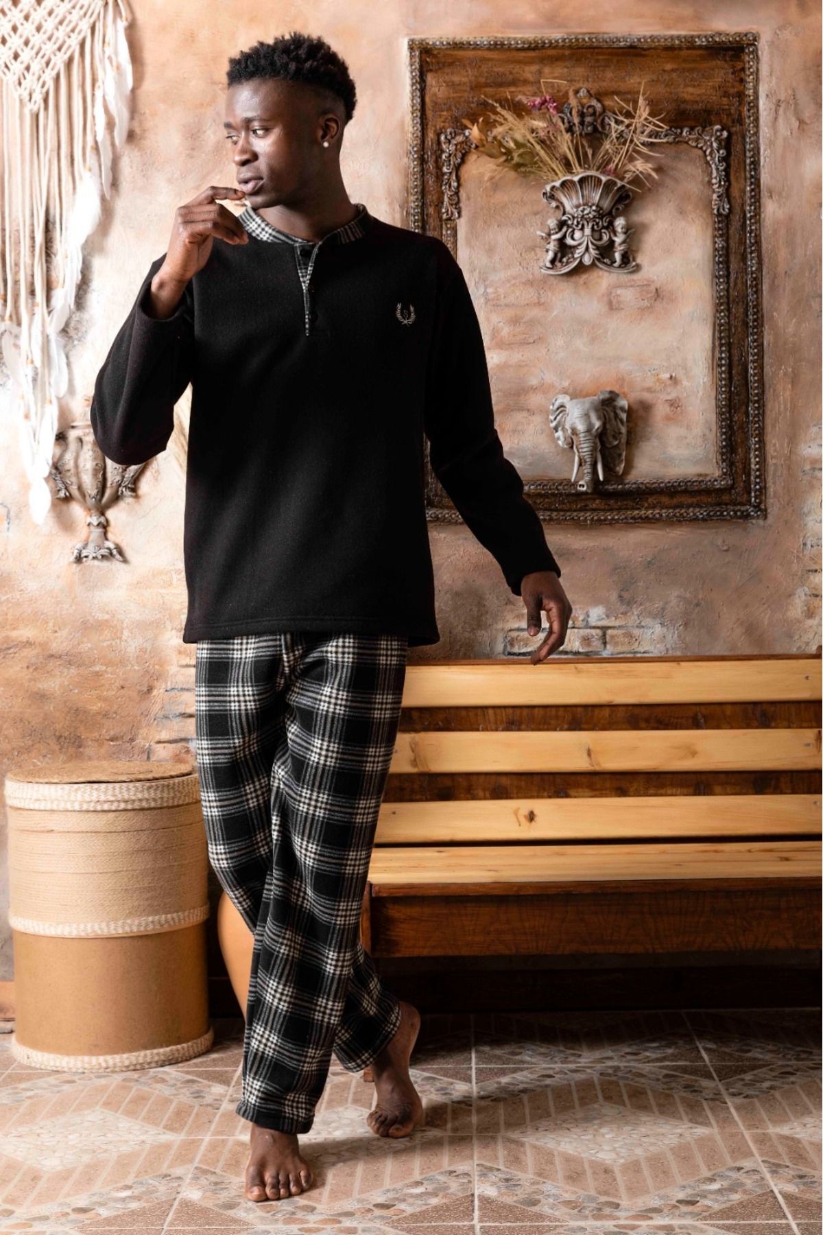 mens fleece pajama set