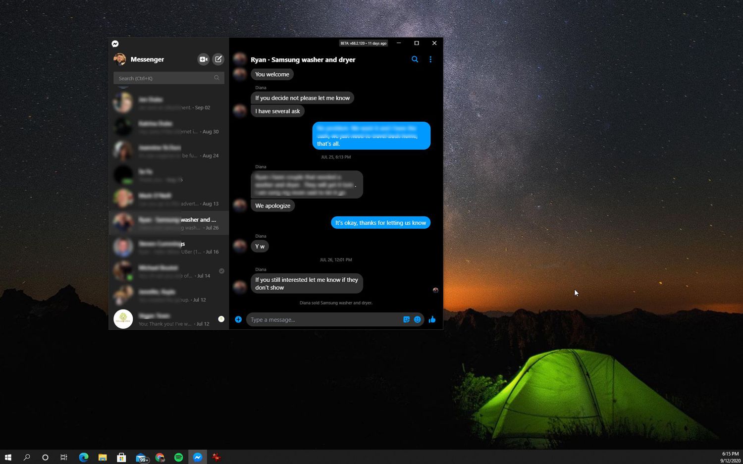 messenger dark mode chrome