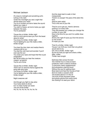 michael jackson thriller song lyrics