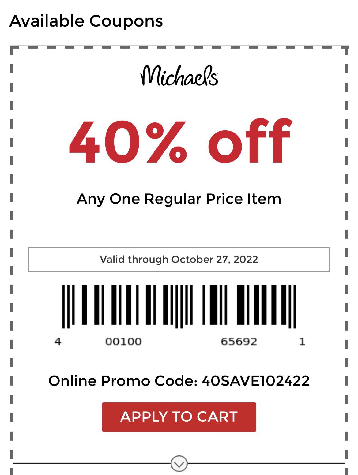 michaels 40 coupon code