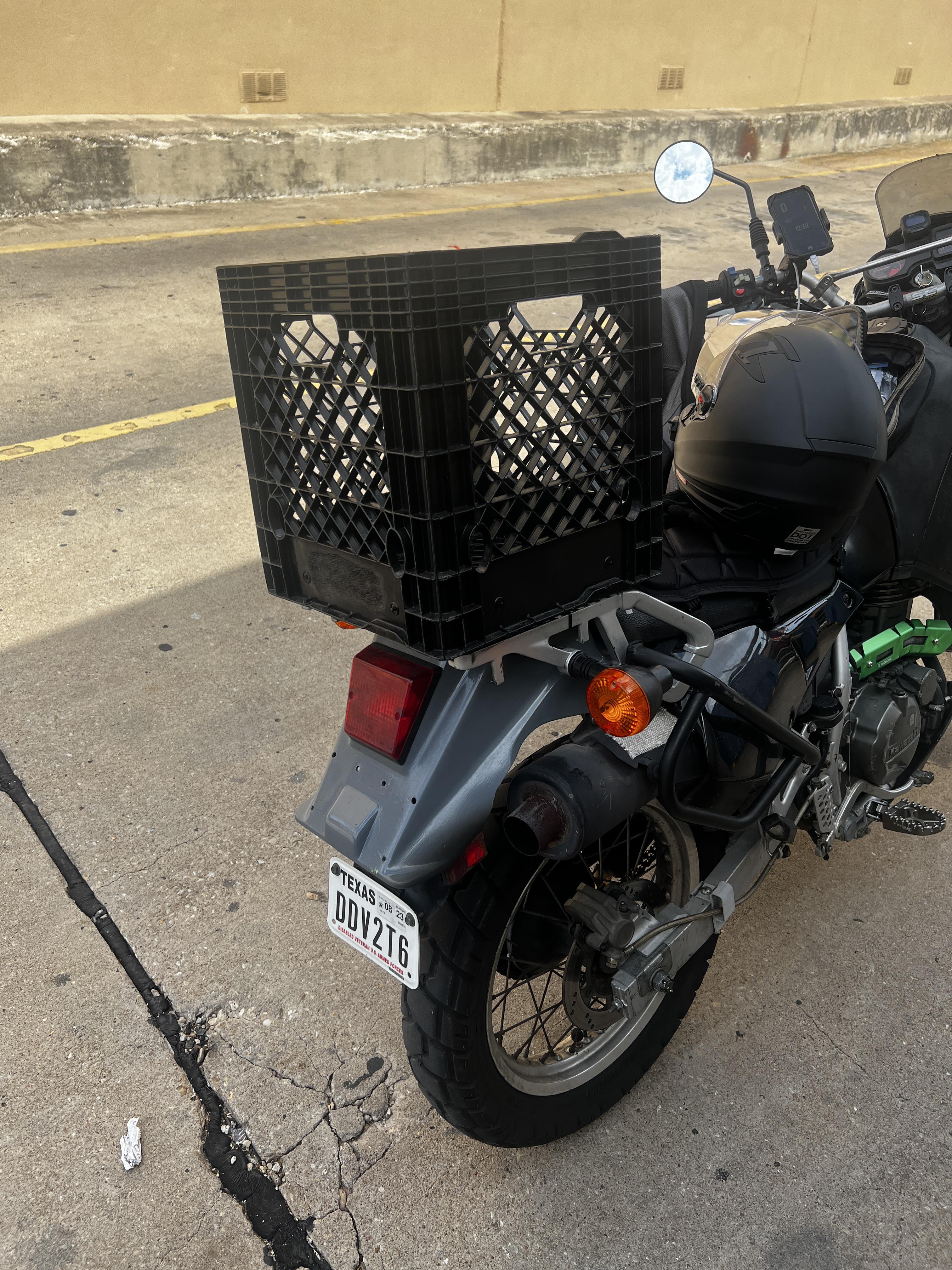 milk crate on motorcycle