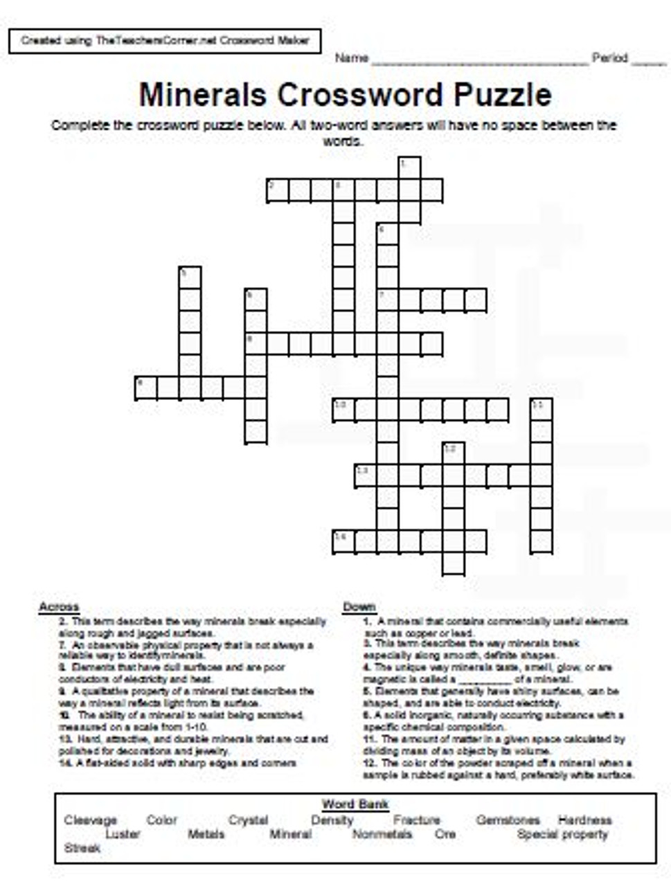 mineral collection site crossword